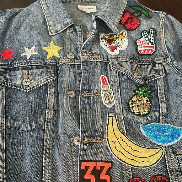 Sunset + Spring Patched Denim Jacket-Womens Size Small - Picture 13 of 13